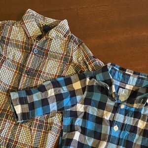 Set of TWO Baby Gap toddler boys button up plaid flannel shirt outfits 3-6 mos